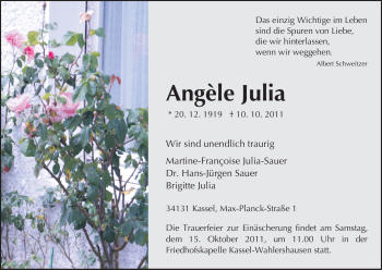 Traueranzeige von Angle Julia von HNA