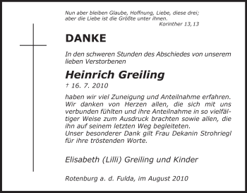 Traueranzeige von Heinrich Greiling von HNA