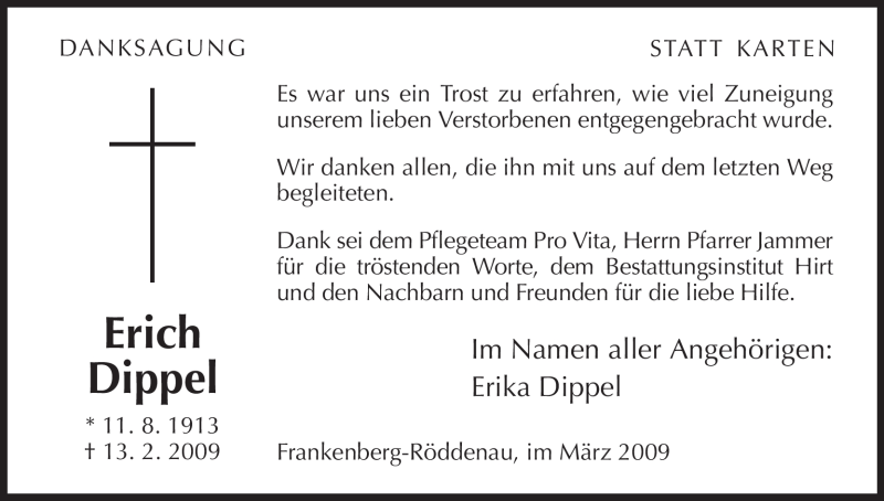  Traueranzeige für Erich Dippel vom 21.03.2009 aus HNA