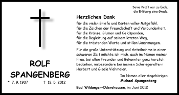 Traueranzeige von Rolf Spangenberg von HNA
