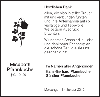 Traueranzeige von Elisabeth Pfannkuche von HNA