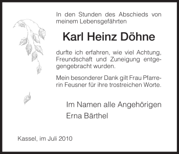 Traueranzeige von Karl Heinz Döhne von HNA