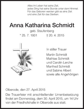 Traueranzeige von Anna Katharina Schmidt von HNA
