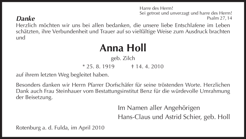 Traueranzeigen von Anna Holl | Trauer.HNA.de