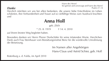 Traueranzeige von Anna Holl von HNA