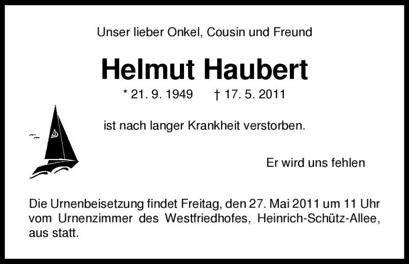  Traueranzeige für Helmut Haubert vom 25.05.2011 aus HNA