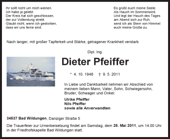Traueranzeige von Dieter Pfeiffer von HNA