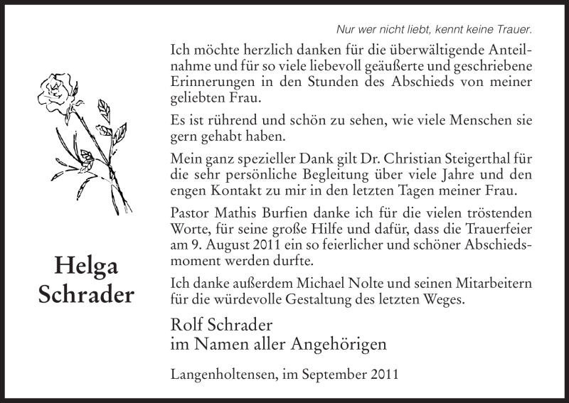  Traueranzeige für Helga Schrader vom 03.09.2011 aus HNA