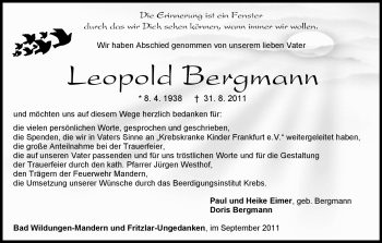 Traueranzeige von Leopold Bergmann von HNA