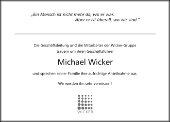 Traueranzeige von Michael Wicker von HNA