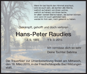 Traueranzeige von Hans-Peter Raudies von HNA