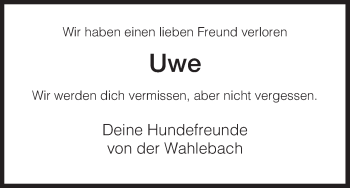 Traueranzeige von Uwe  von HNA
