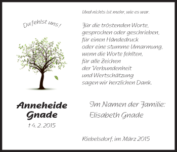 Traueranzeige von Anneheide Gnade von HNA
