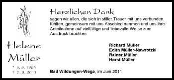Traueranzeige von Helene Müller von HNA