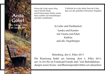 Traueranzeige von Anita Göbel von HNA