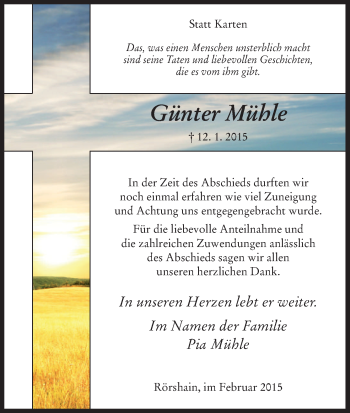 Traueranzeige von Günter Mühle von HNA