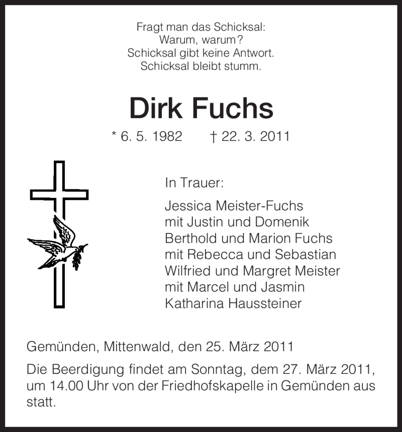  Traueranzeige für Dirk Fuchs vom 25.03.2011 aus HNA