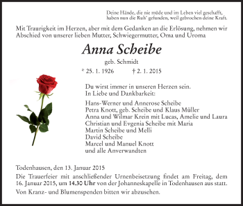 Traueranzeige von Anna Scheibe von HNA