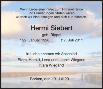 Traueranzeige von Hermi Siebert von HNA
