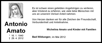 Traueranzeige von Antonio Amato von HNA