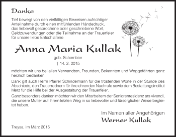 Traueranzeige von Anna Maria Kullak von HNA