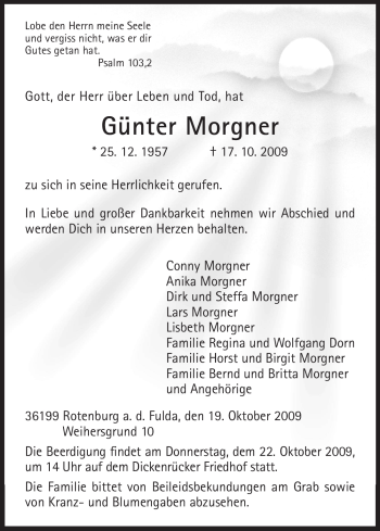 Traueranzeige von Günter Morgner von HNA