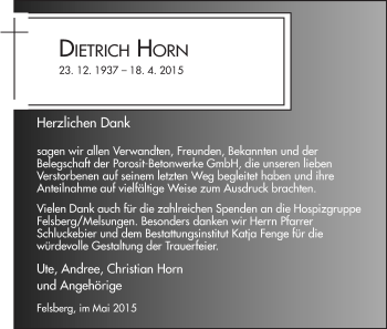 Traueranzeige von Dietrich Horn von HNA