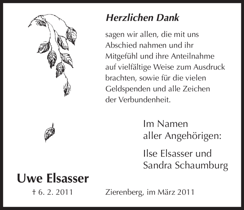  Traueranzeige für Uwe Elsasser vom 05.03.2011 aus HNA