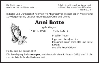 Traueranzeige von Anni Botte von HNA