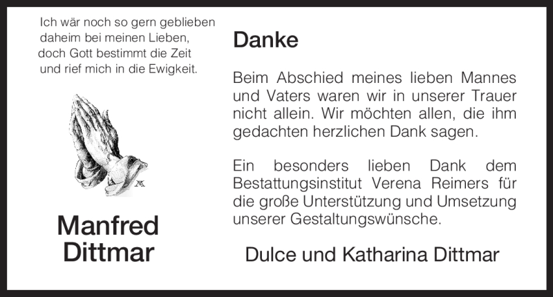  Traueranzeige für Manfred Dittmar vom 17.11.2011 aus HNA
