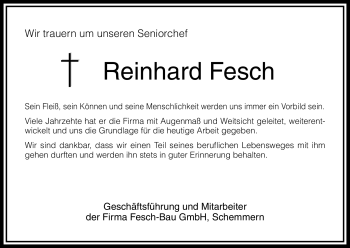Traueranzeige von Reinhard Fesch von HNA