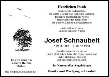 Traueranzeige von Josef Schnaubelt von HNA