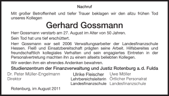 Traueranzeige von Gerhard Gossmann von HNA