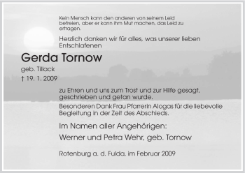 Traueranzeige von Gerda Tornow von HNA