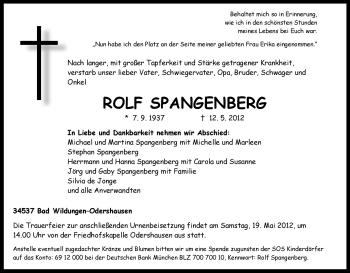 Traueranzeige von Rolf Spangenberg von HNA