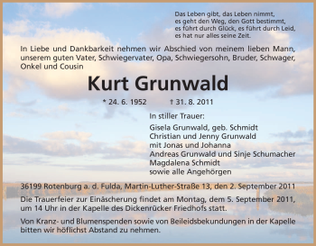 Traueranzeige von Kurt Grunwald von HNA