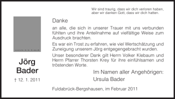 Traueranzeige von Jörg Bader von HNA