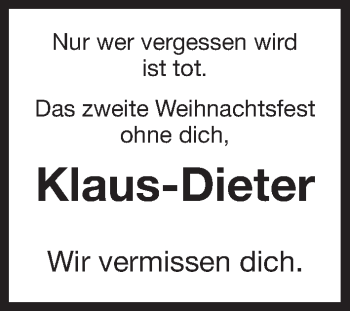 Traueranzeige von Klaus-Dieter  von HNA