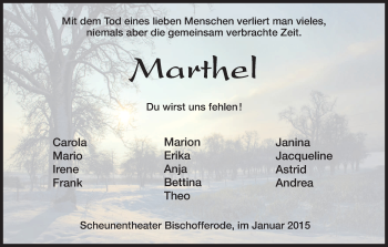 Traueranzeige von Marthel Antschischkin von HNA