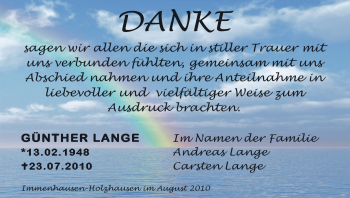 Traueranzeige von Günther Lange von HNA