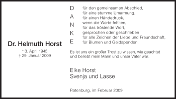 Traueranzeige von Helmuth Horst von HNA