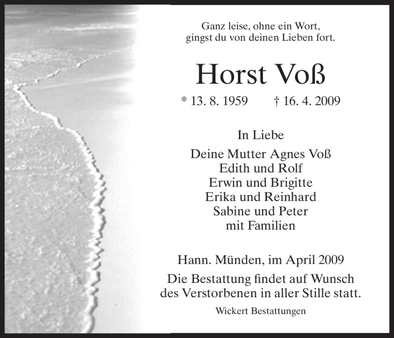  Traueranzeige für Horst Voß vom 21.04.2009 aus HNA