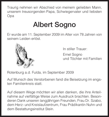 Traueranzeige von Albert Sogno von HNA