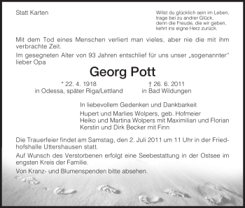 Traueranzeige von Georg Pott von HNA