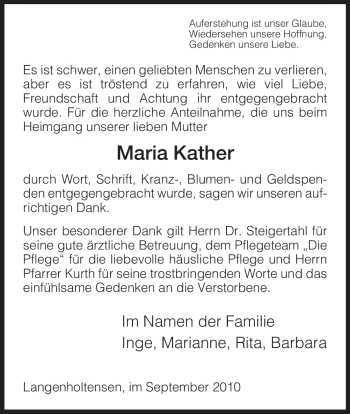 Traueranzeige von Maria Kather von HNA