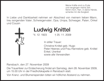 Traueranzeige von Ludwig Knittel von HNA