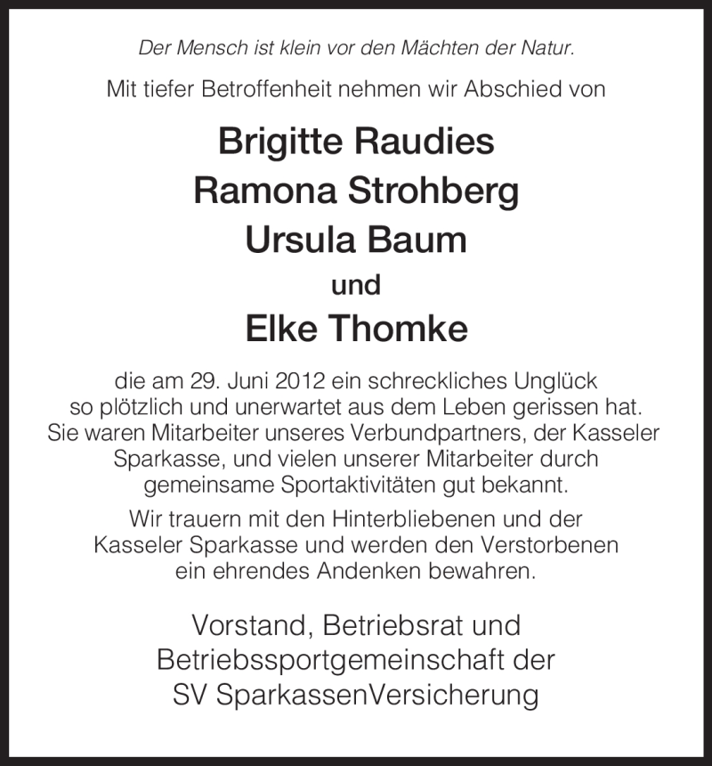  Traueranzeige für Ursula Baum vom 04.07.2012 aus HNA