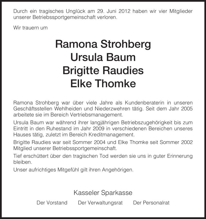  Traueranzeige für Ursula Baum vom 04.07.2012 aus HNA