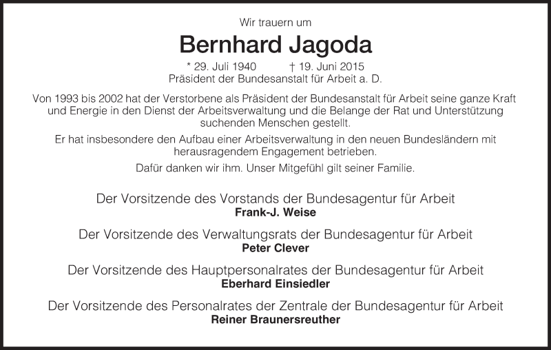  Traueranzeige für Bernhard Jagoda vom 23.06.2015 aus HNA