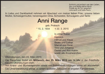 Traueranzeige von Anni Range von HNA